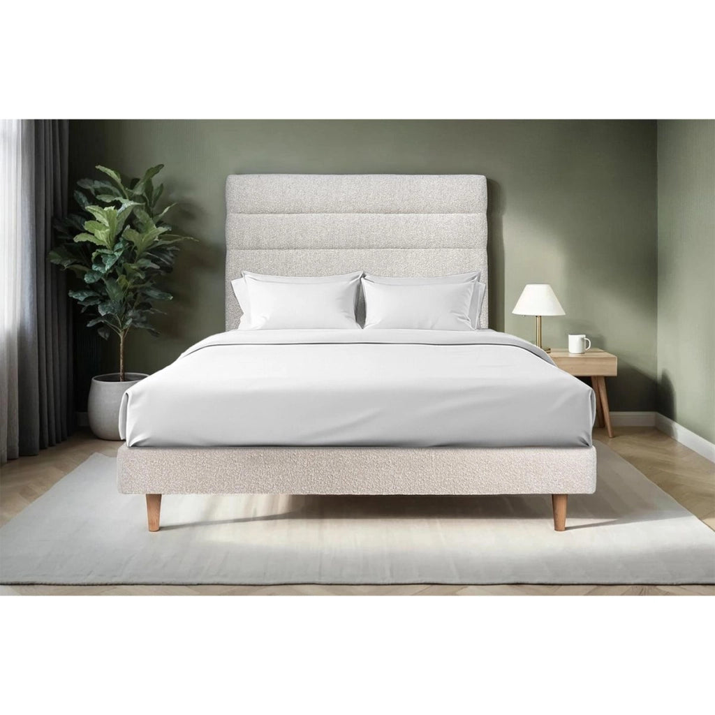 Letto 160x200 cm con testiera in linea - tessuto bouclé