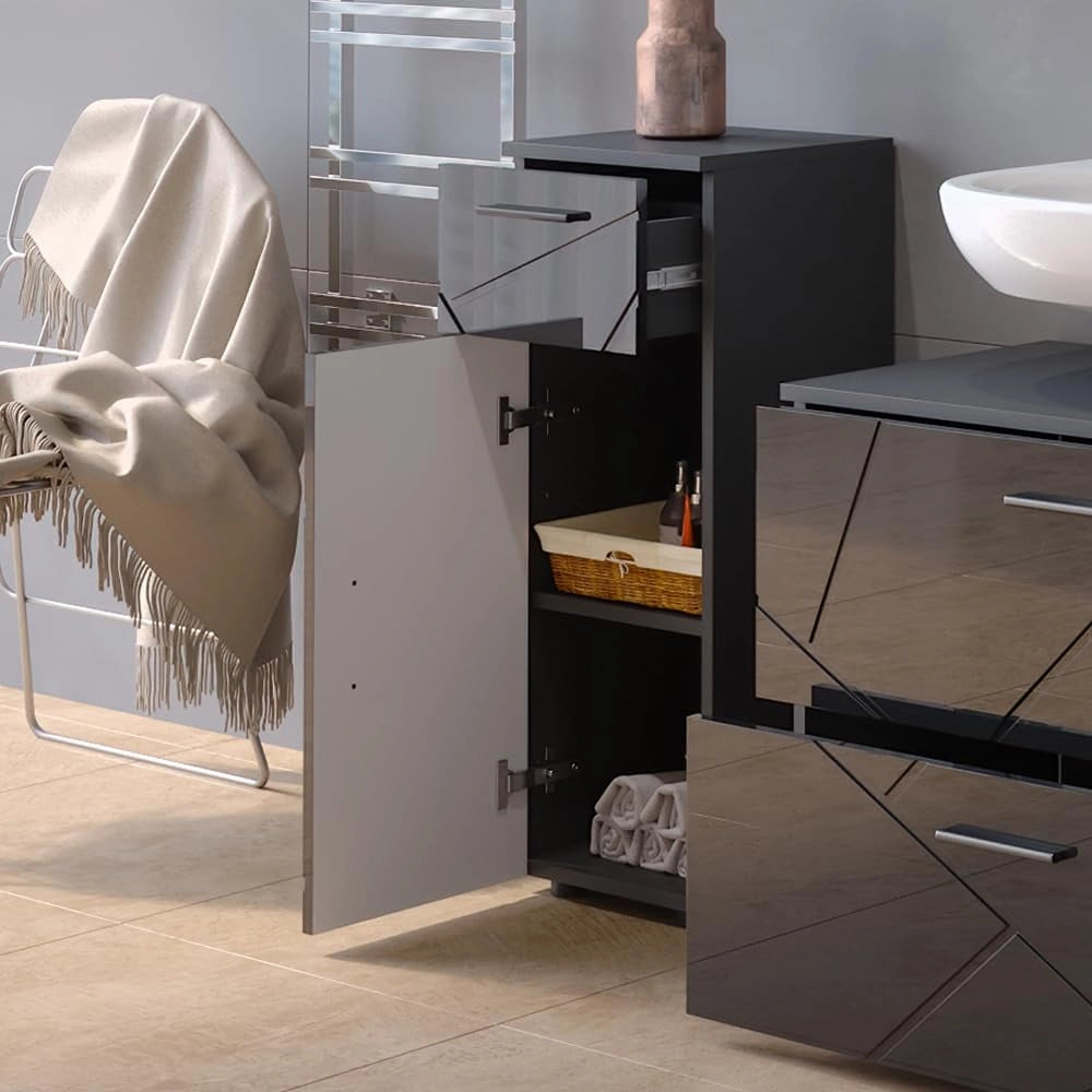 Mobiletto bagno Irma, Antracite lucido, 30 x 81 cm, per la conservazione in bagno, abbinabile alla serie Irma