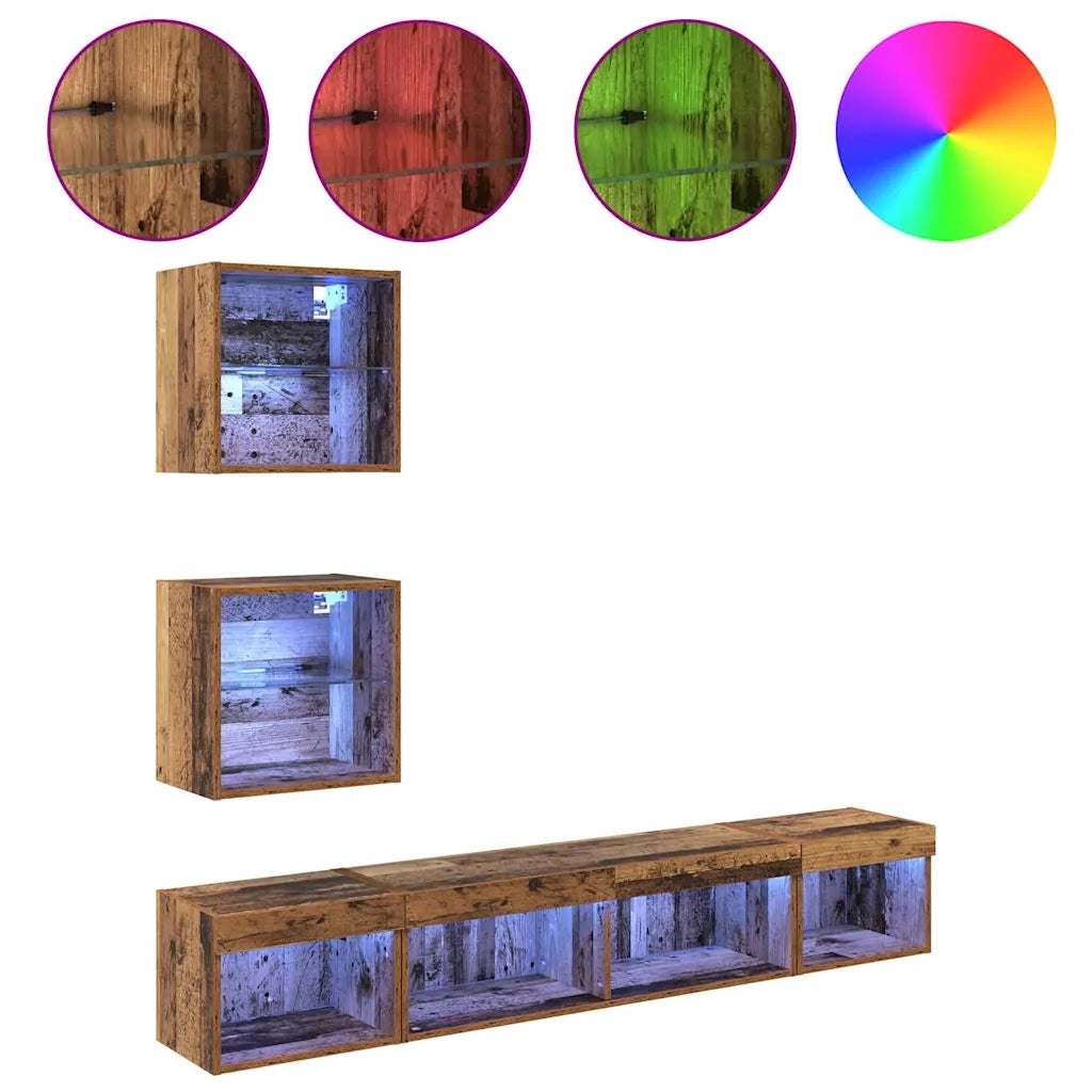 Mobile Porta TV con LED 5 pz-Credenza per TV Legno vecchio 500376