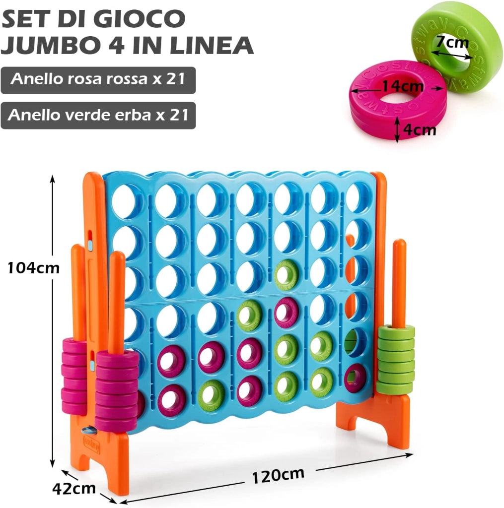 Forza 4 Gigante per Bambini e Adulti, Set di Forza 4 da Interno ed Esterno, Gioco per Feste e Vacanze, 120 x 42 x 104 cm, Azzurro+Arancione