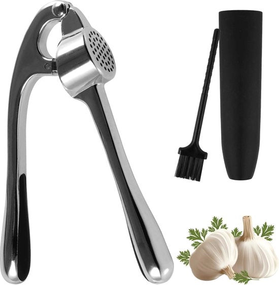 Knoflookpers robusto - resistente alla lavastoviglie - facile da pulire - con aiuto per la pelliccia - con manico in argento