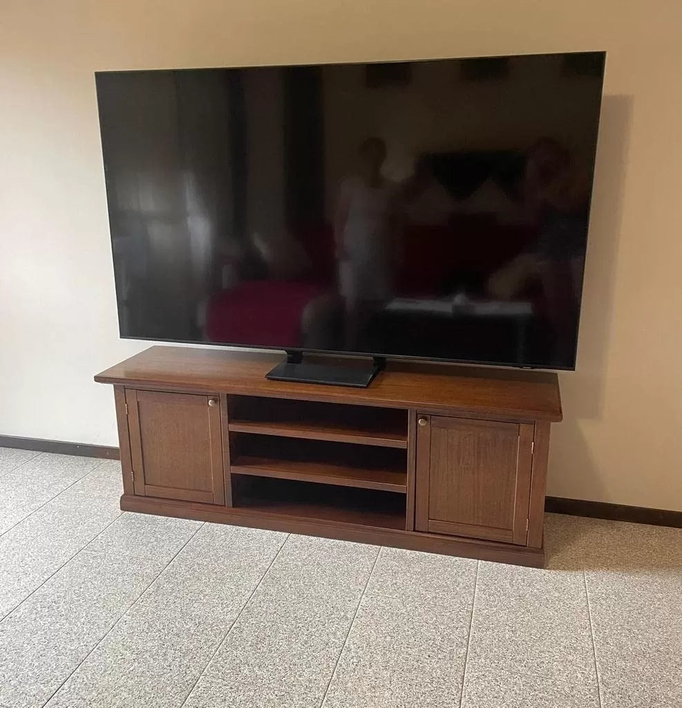 Porta tv arte povera televisore in legno tinta noce 160x45x56 (365) - Mobili 2G