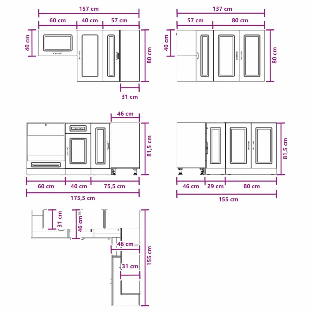 Unità Cucina KALMAR 8 pz Grigio Cemento Legno ingegnerizzato 3438374
