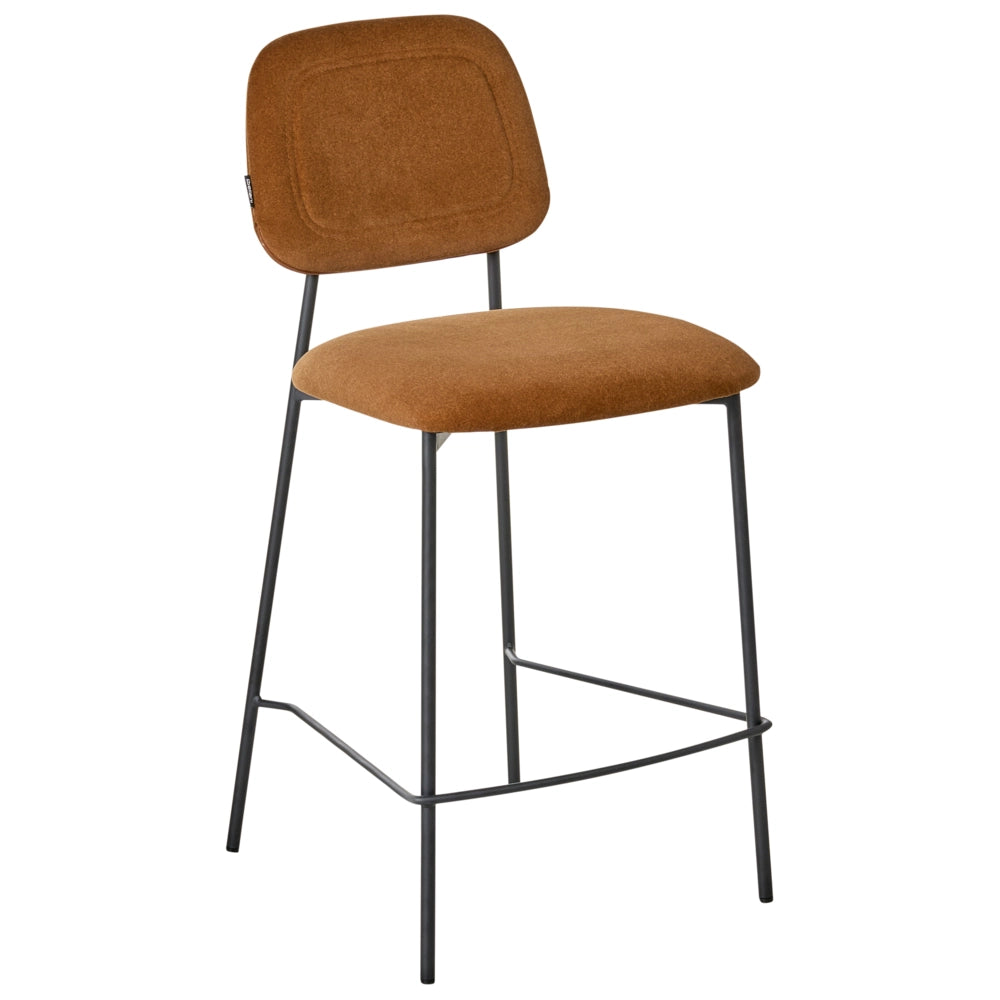 Set di sedie da pranzo moderne da bar in tessuto marrone dorato Struttura in ferro nero Seduta ad altezza banco Design moderno