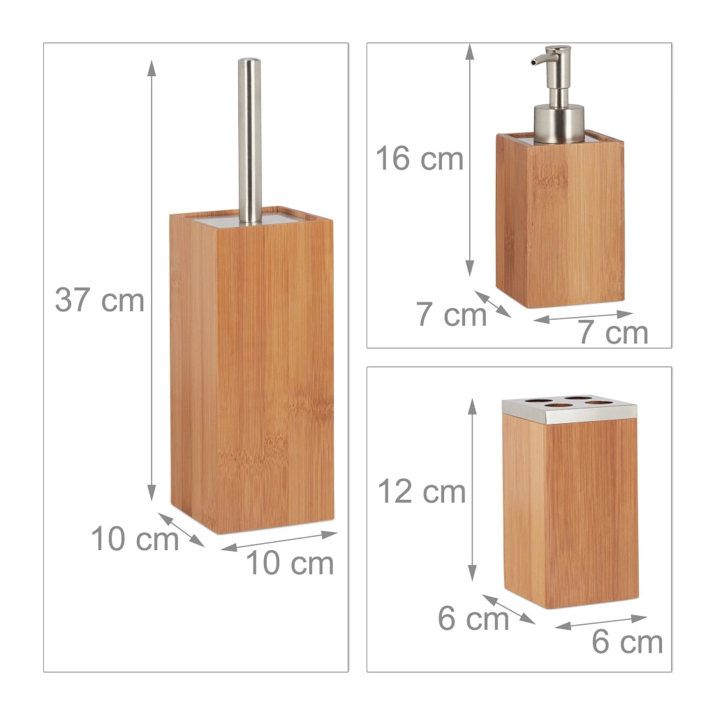 Set da bagno 6 pezzi dispenser di sapone scopino per WC portaspazzolino porta cestino in bambù 13_0002519