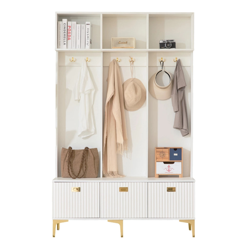 Mobile ingresso con panca e appendiabiti bianco 120x23,5x191,5 cm