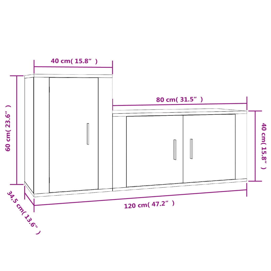 Set di Mobili Porta TV 2 pz Grigio Cemento in Legno Multistrato 3188466
