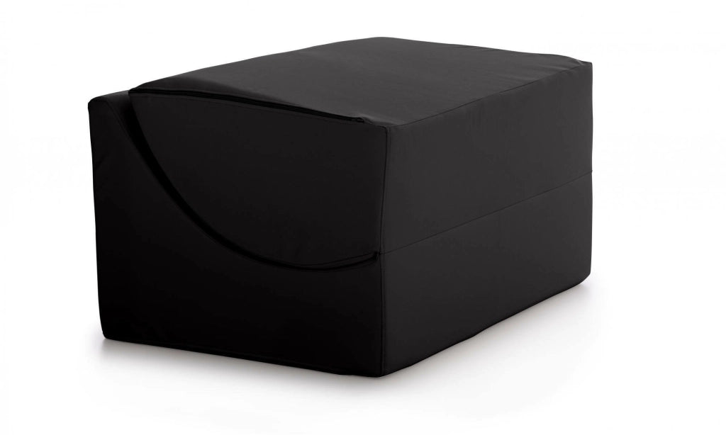 Letto pieghevole Amorina, Pouf trasformabile in letto matrimoniale, 100% Made in Italy, Pouf trasformabile in una chaise longue in ecopelle, cm 100x200h70, Nero