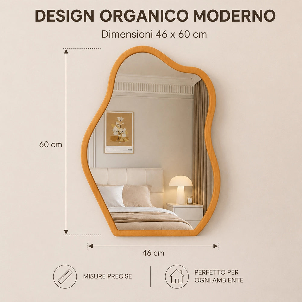 Specchio Asimmetrico da Parete Quercia Cornice Legno Decorazione Interni 46x60cm