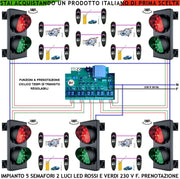 Kit Impianto Semaforico Parcheggio 5 Semafori 2 Luci 24 Led Rossi e 24 Verdi 230 V Centrale Tempi Transito Regolabili da 0,5 a 3 Minuti Ordine Arrivo Uscita Con 10 Coppie Fotocellule Garage 5 Livelli