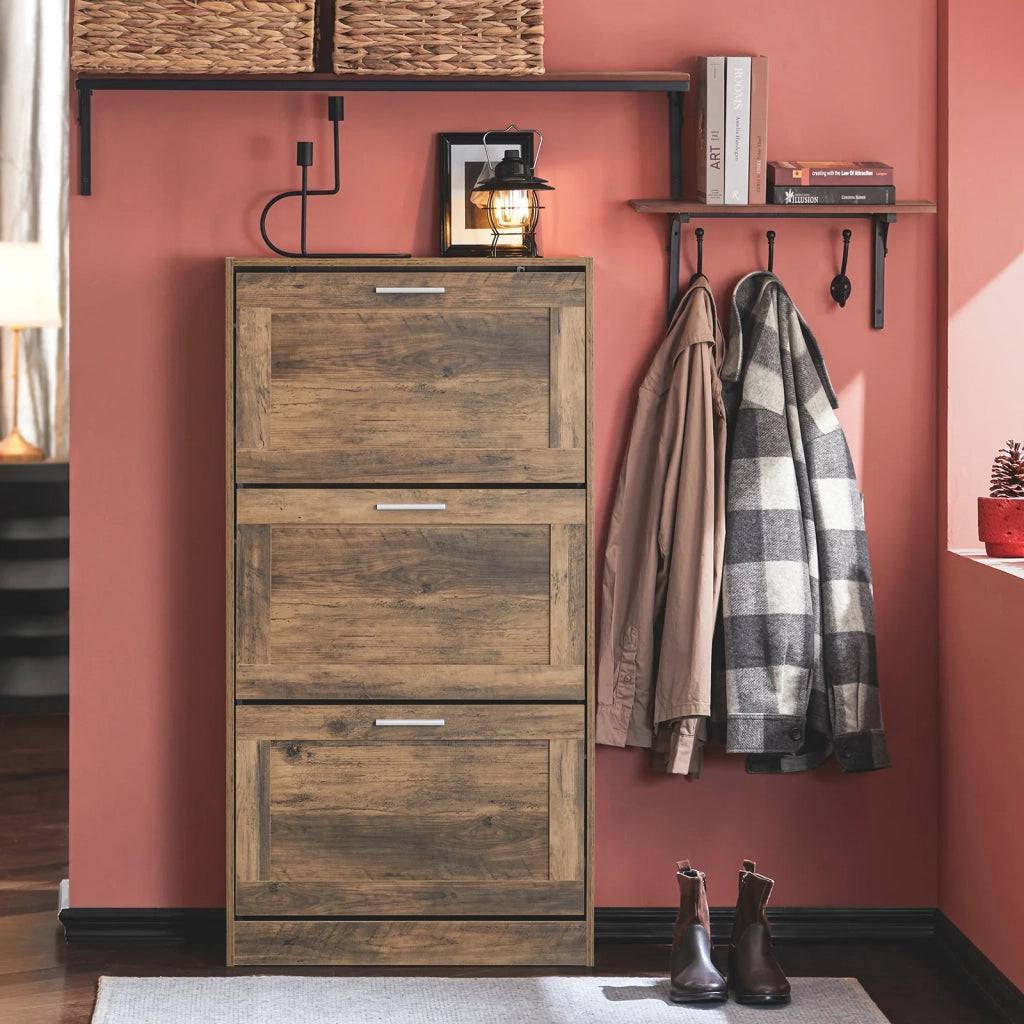 Scarpiera Ribaltabile Scarpiera A 3 Ribalte Portascarpe Salvaspazio Slim, 60x23x115cm, Noce, FSR137-L-F SoBuy