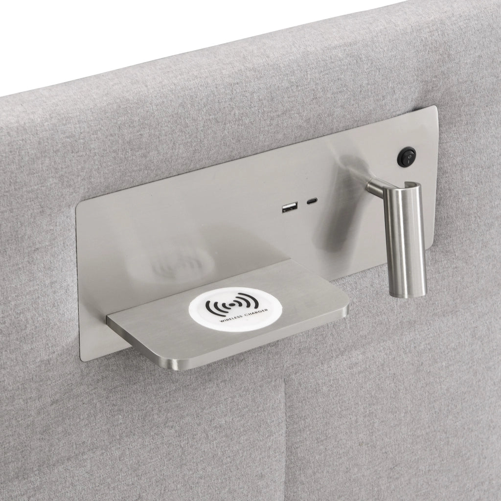 Letto imbottito grigio 180 x 200 cm con ricarica e contenitore