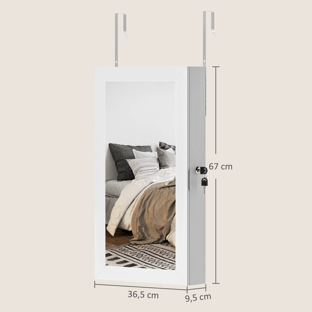 Specchio Portagioie da Parete con Serratura ¨C Xylo ¨C Bianco con Fodera Crema