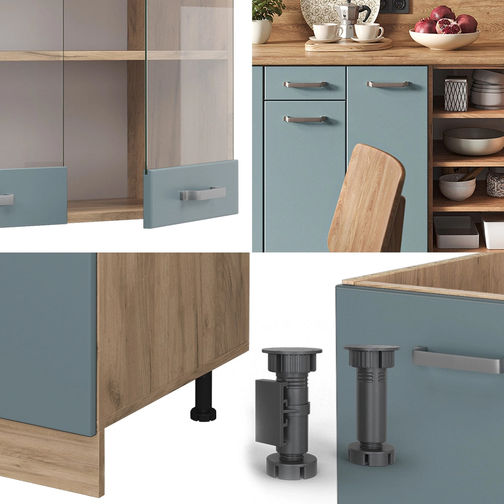 Cucina componibile R-Line Grigio-blu/Rovere dorato 240 cm, PL Antracite Vicco
