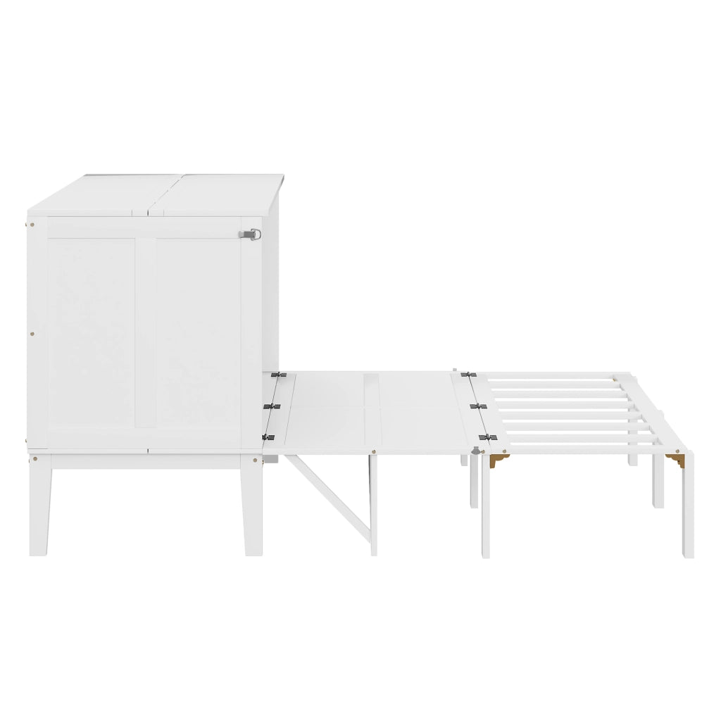 DESMIU Letto a scomparsa 2 posti con vani portaoggetti e funzione consolle 140 × 200 cm, senza materasso, bianco