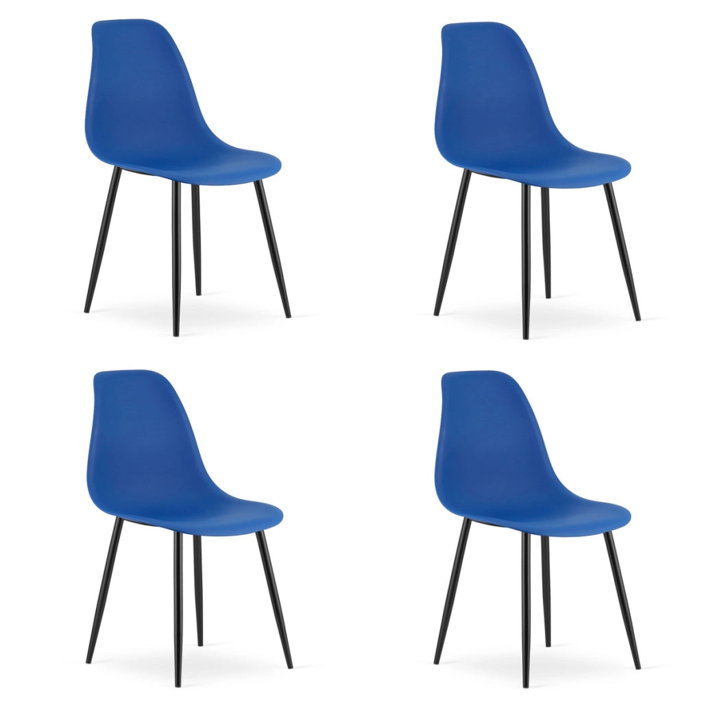 Set di 4 sedie moderne Wat blu con gambe nere
