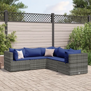 Set Divani da Giardino 5 pz con Cuscini in Polyrattan Grigio