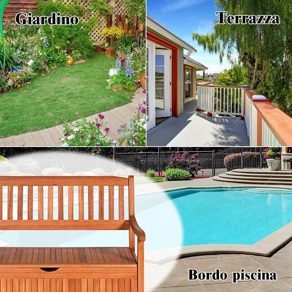 COSTWAY Panchina da Giardino con Contenitore di Legno, Cassapanca da Esterno 2 Posti con Strato Interno Impermeabile, per Cortile e Ingresso, Portata 360 kg, 107 x 59 x 90 cm (Modello 2)