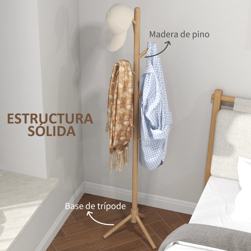 Appendiabiti a forma di albero ¨C Xylo ¨C legno naturale con 8 ganci, 40x40x165 cm