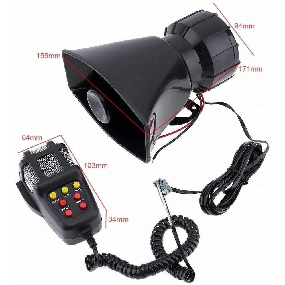 Trade Shop - Sirena Centralina 7 Canali 100w Waterproof Allarme Microfono Megafono Auto 12v -