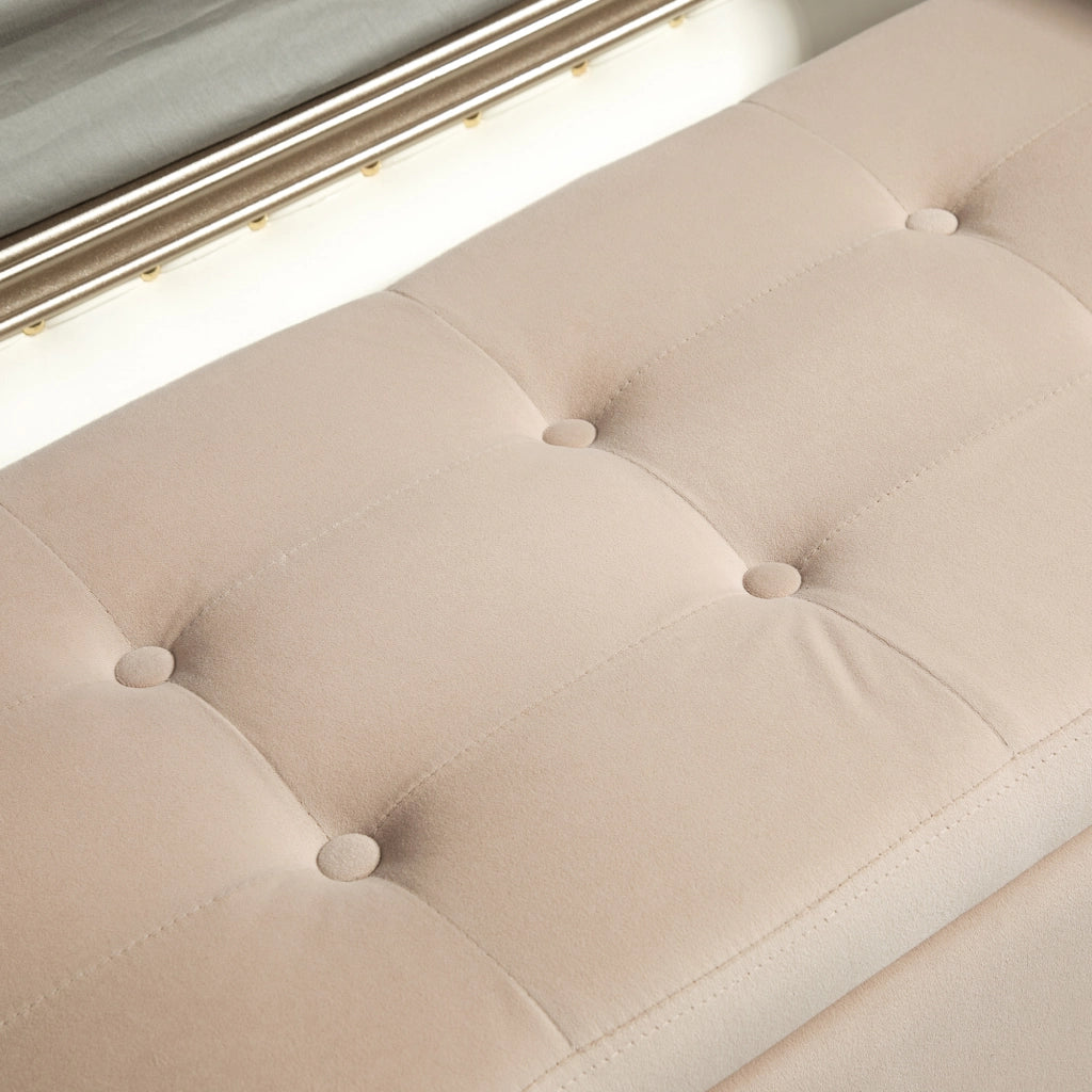 Panca contenitore con seduta imbottita e vano portaoggetti in poliestere e legno di caucciù beige 107 × 42 × 65 cm