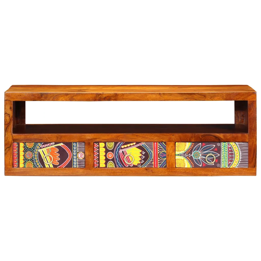 Mobile TV a Parete Multicolore 90x30x30 Legno Massello Acacia