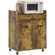 CARRELLO DA CUCINA CON CASSETTO ARMADIETTO E 4 RUOTE IN LEGNO 60X40X77CM MARRONE RUSTICO