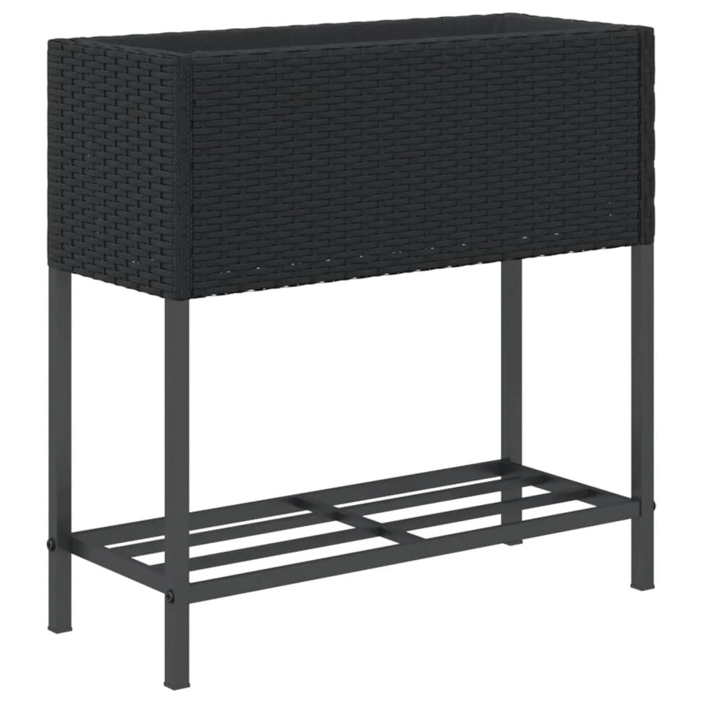 Fioriera rialzata per piante fiori giardino terrazze con ripiano set da 2 70 x 28 x 70 cm resina intrecciata nera 02_0038880