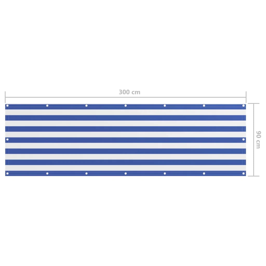 Paravento per balcone frangivista 90 x 300 cm tessuto Oxford bianco e blu 02_0010070
