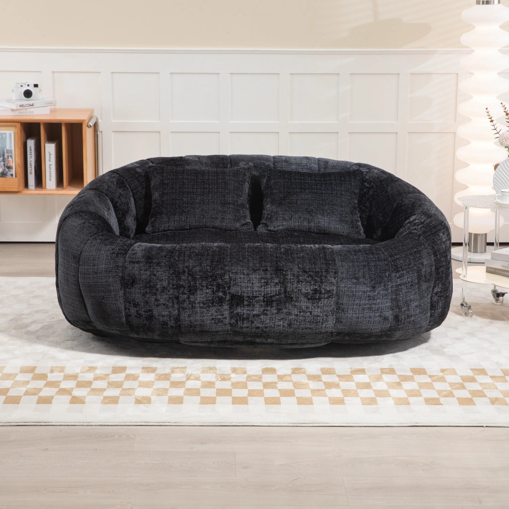 Divano Pouf 2 Posti con Braccioli e Schienale Alto; Poltrona Gaming da Pavimento in Memory Foam Confort; in Ciniglia Nero