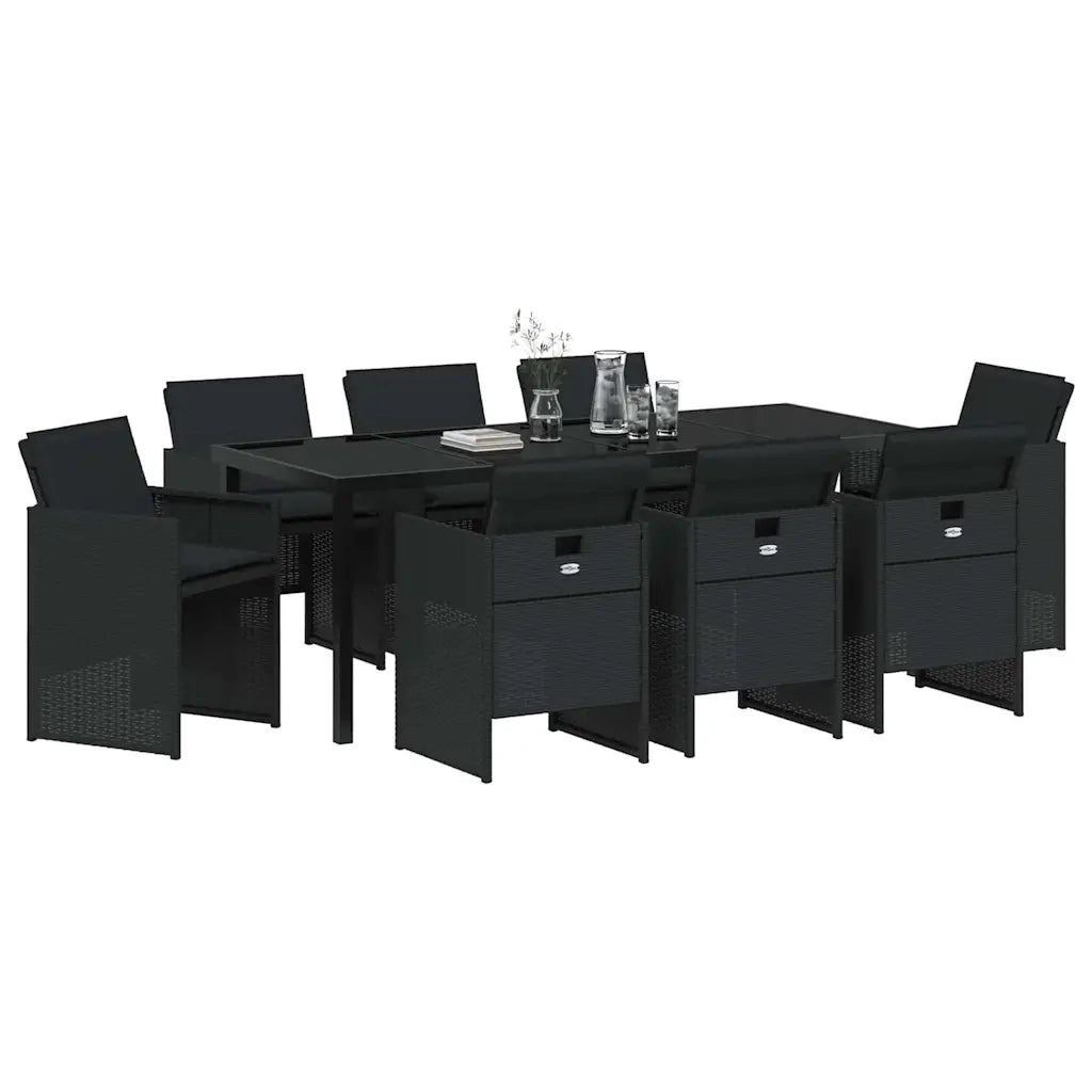 Set da Pranzo per Giardino con cuscino 9 pcs Nero polyrattan 3379947