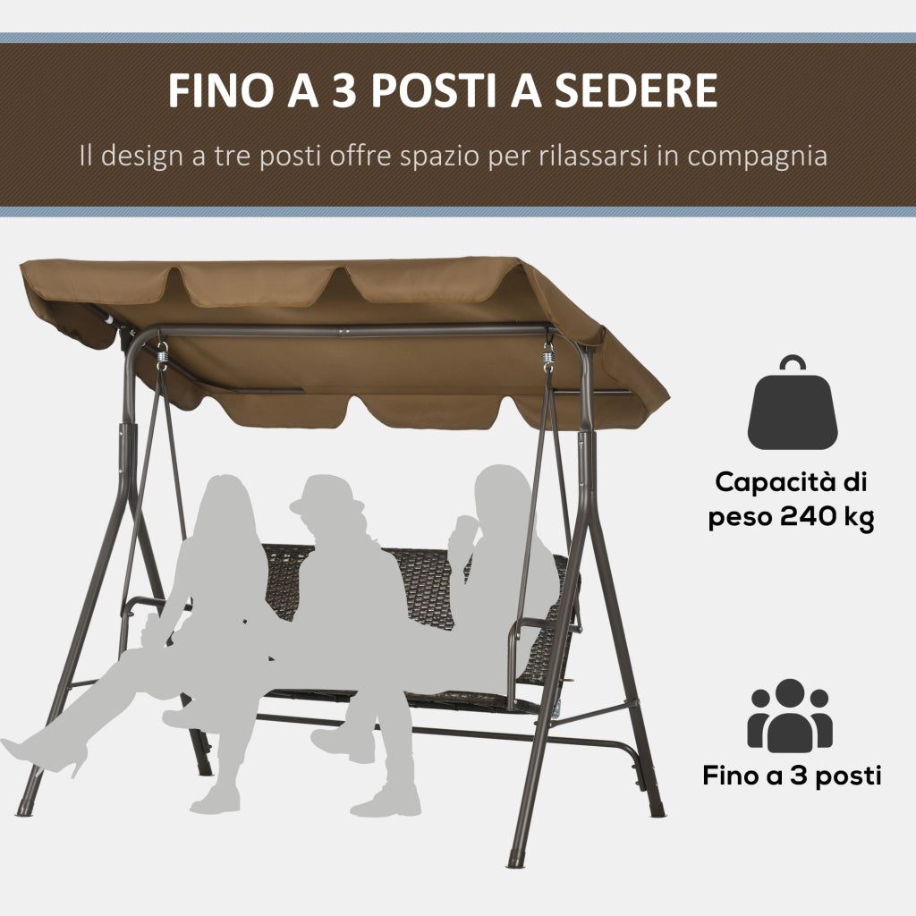 Divano a Dondolo da Giardino 3 Posti ¨C Zephmum ¨C Rattan PE Grigio 167x112x153 cm