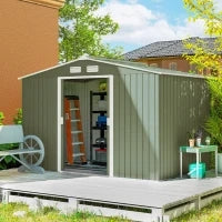Casetta da Giardino con 2 Porte Scorrevoli e 4 Prese d'Aria in Acciaio, 277x195x192cm, Verde Chiaro
