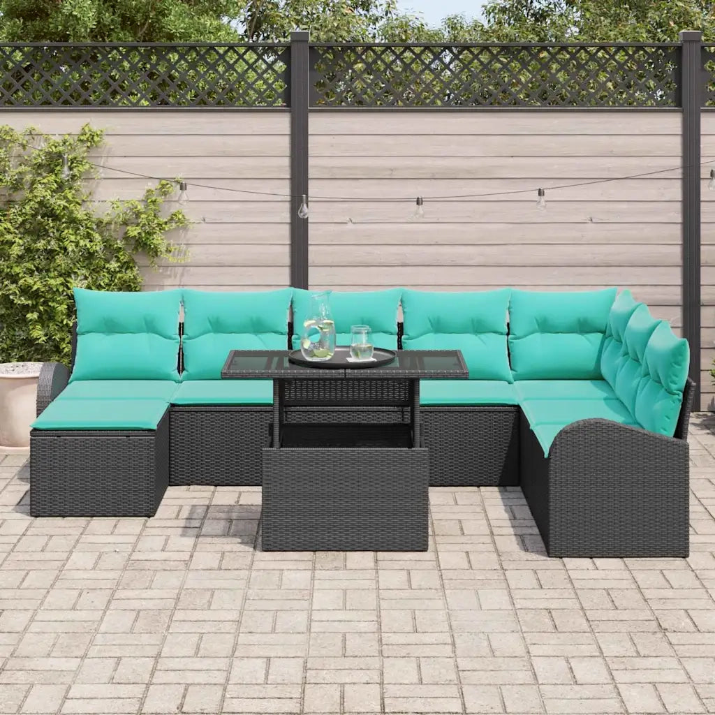 Set Divano da Giardino con archiviazione 9 pcs Nero Poly Rattan 3357439
