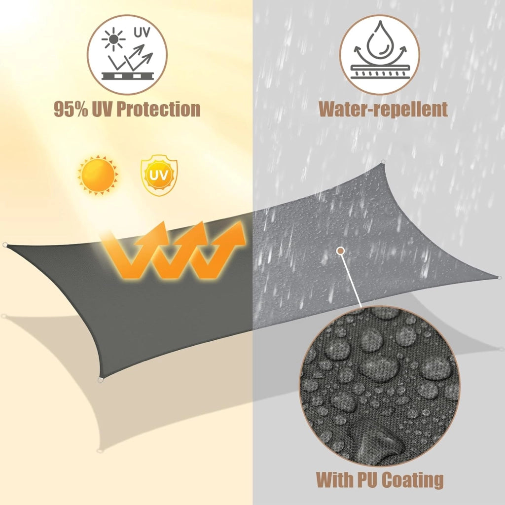 Telo Ombreggiante in PES, Poliestere 200 g/m², Vela Ombreggiante Idrorepellente, Telo Parasole per Esterni, Protezione Solare, con Anelli a D e Corde, per Balcone, Pergolato,5x5 m, Grigio Scuro
