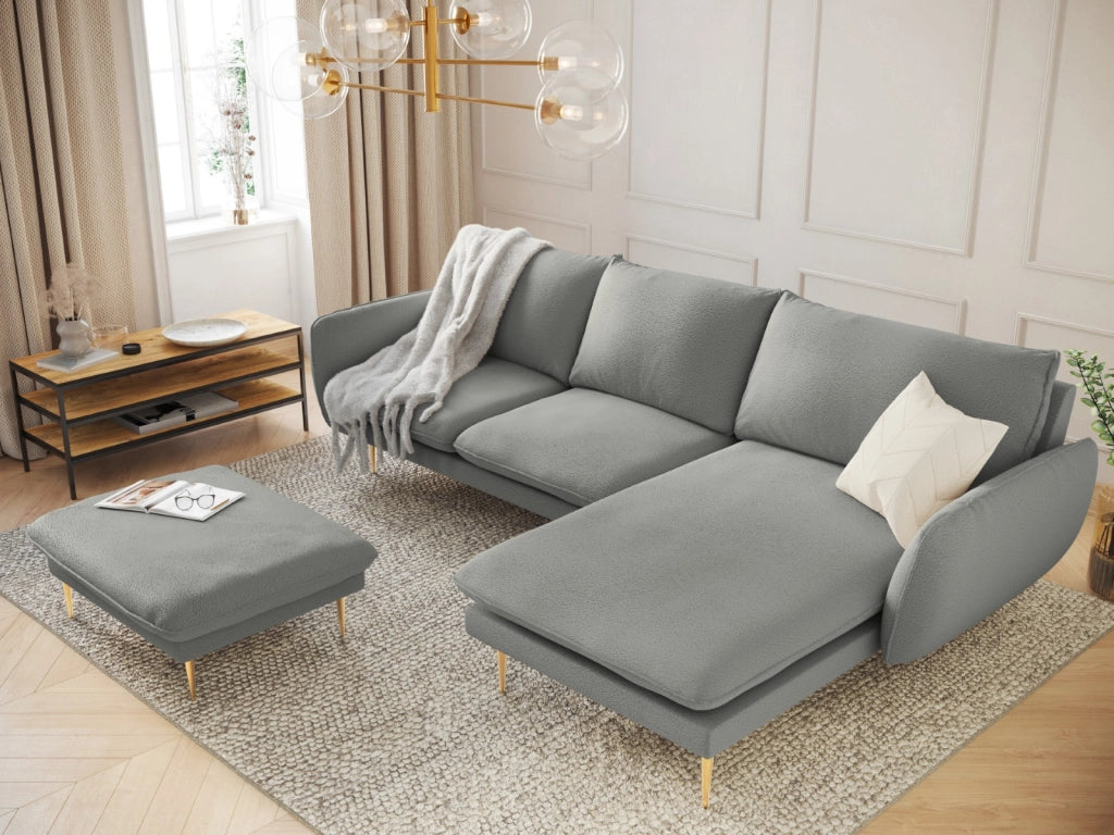 Cosmopolitan Design - Divano angolare destro "Vienna" 5 posti in bouclé grigio 