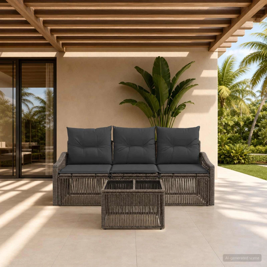 Set Divano da Giardino 4 pz Grigio polyrattan 3435926