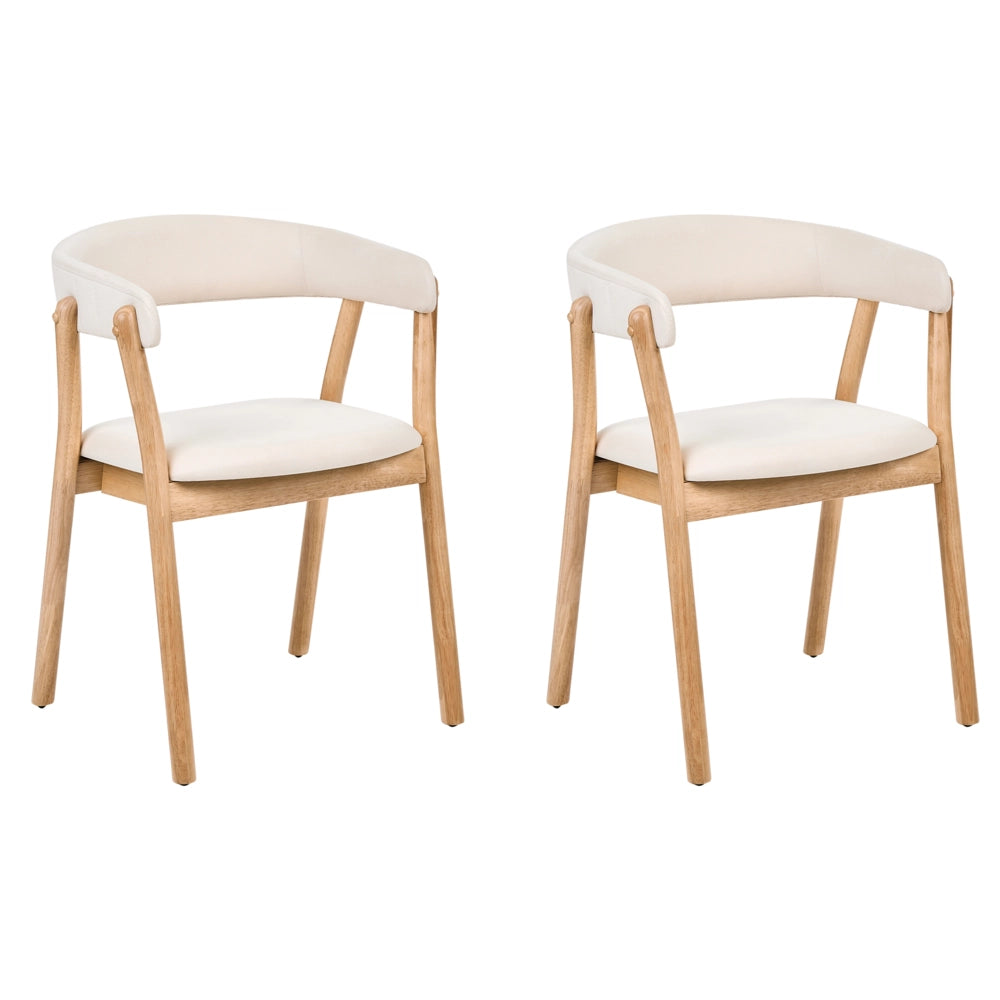 Set di 2 sedie da pranzo in legno chiaro e tessuto poliestere bianco sporco Gambe in legno di gomma Stile retrò tradizionale