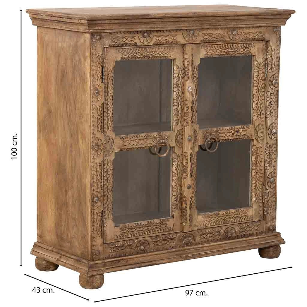 Credenza artigianale in legno con 2 ante marroni, 97x43x100h cm
