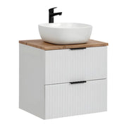 Set da bagno NOXERA 60 cm - Bianco opaco e quercia wotan con lavabo da appoggio