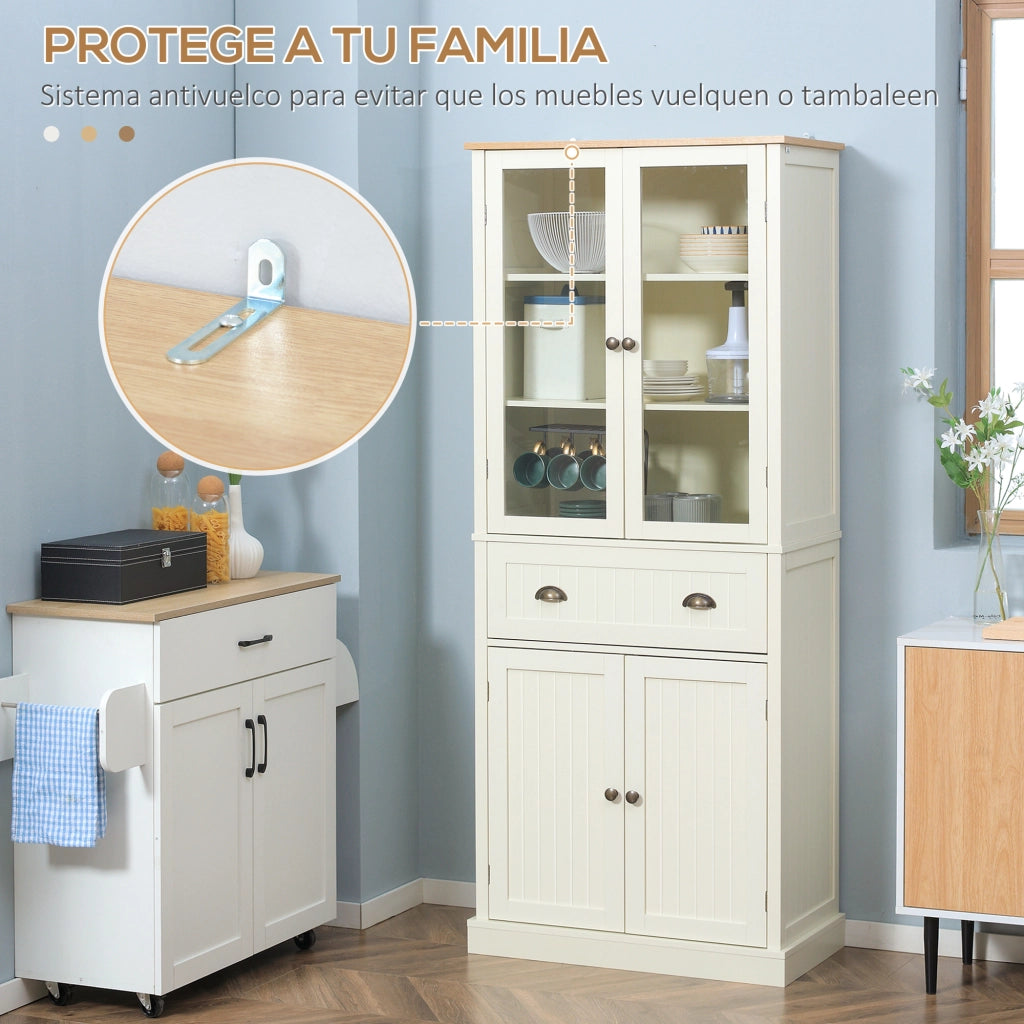 Credenza con Vetrina e Cassetto ¨C Xylo ¨C Crema 76x40x182,5 cm