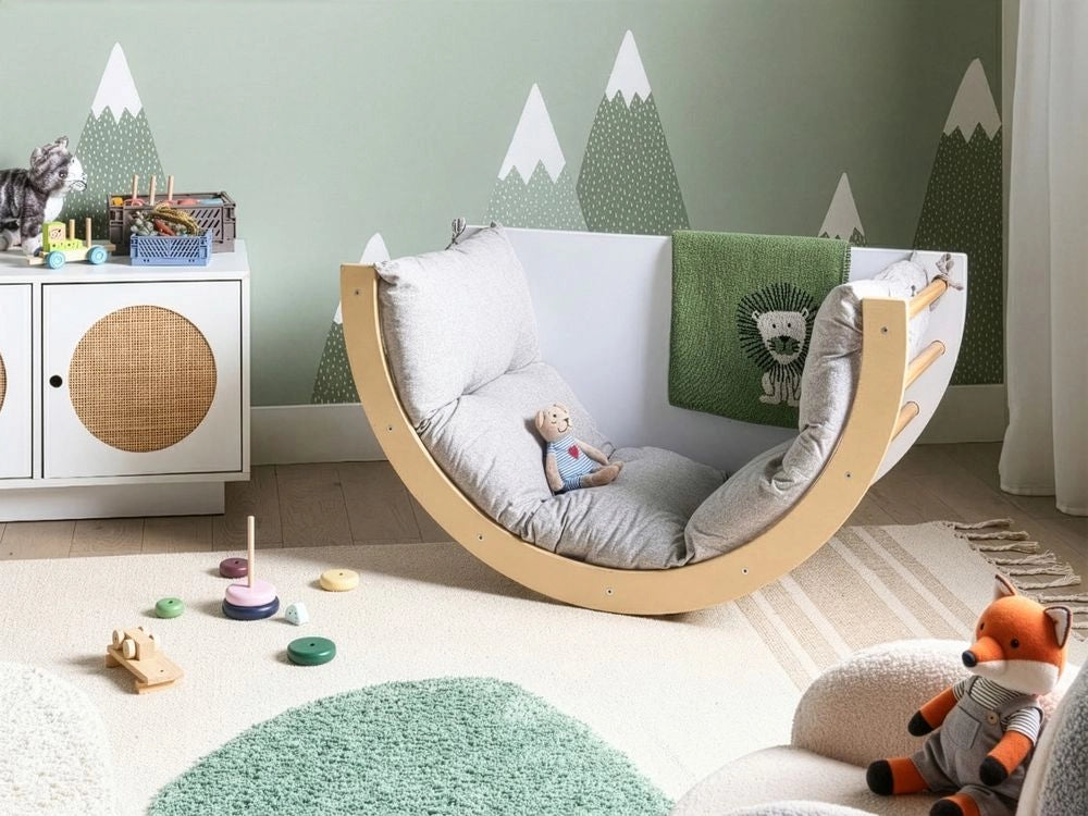 Sedia e tavolo multifunzionali Montessori 3 in 1 in legno di pino marrone chiaro con arco rampicante per la cameretta dei bambini