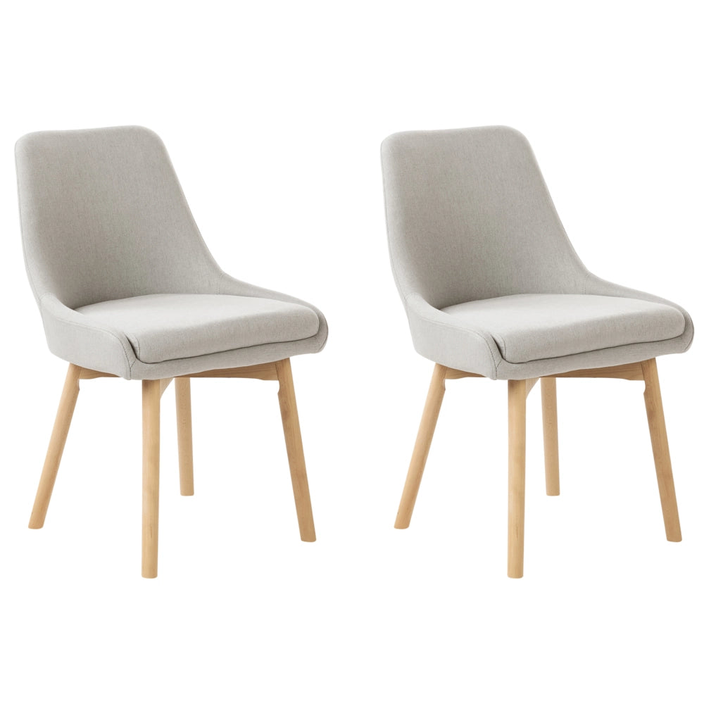 Set di 2 Sedie da Pranzo Gambe in Legno e Tessuto grigio chiaro Sedile spesso imbottito