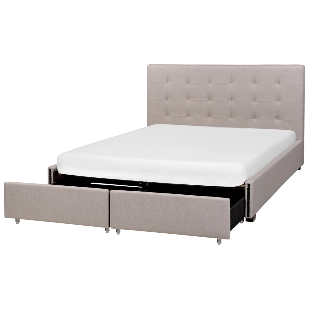 Letto contenitore matrimoniale imbottito grigio chiaro con rete a doghe e cassetti 160 x 200 cm