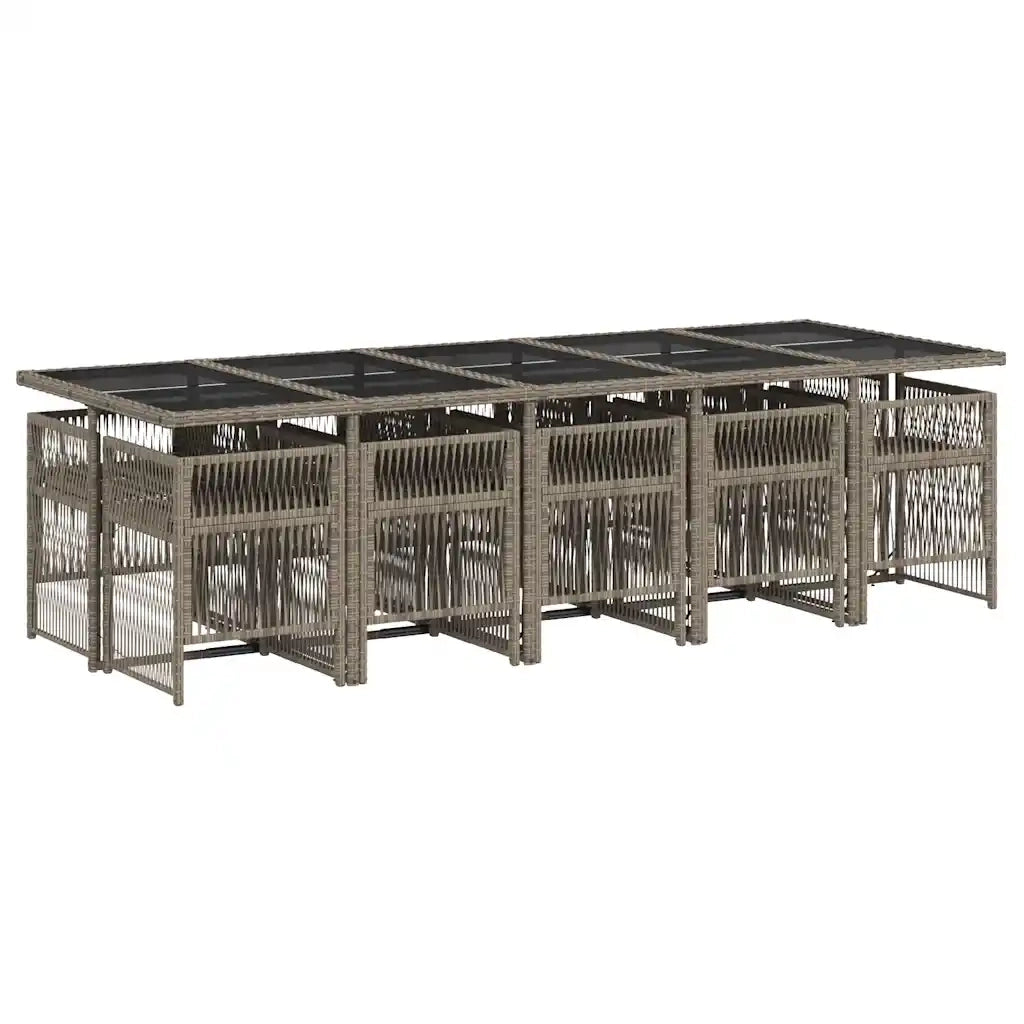 Set da Pranzo da Giardino 11pz con Cuscini in Polyrattan Grigio 3210932