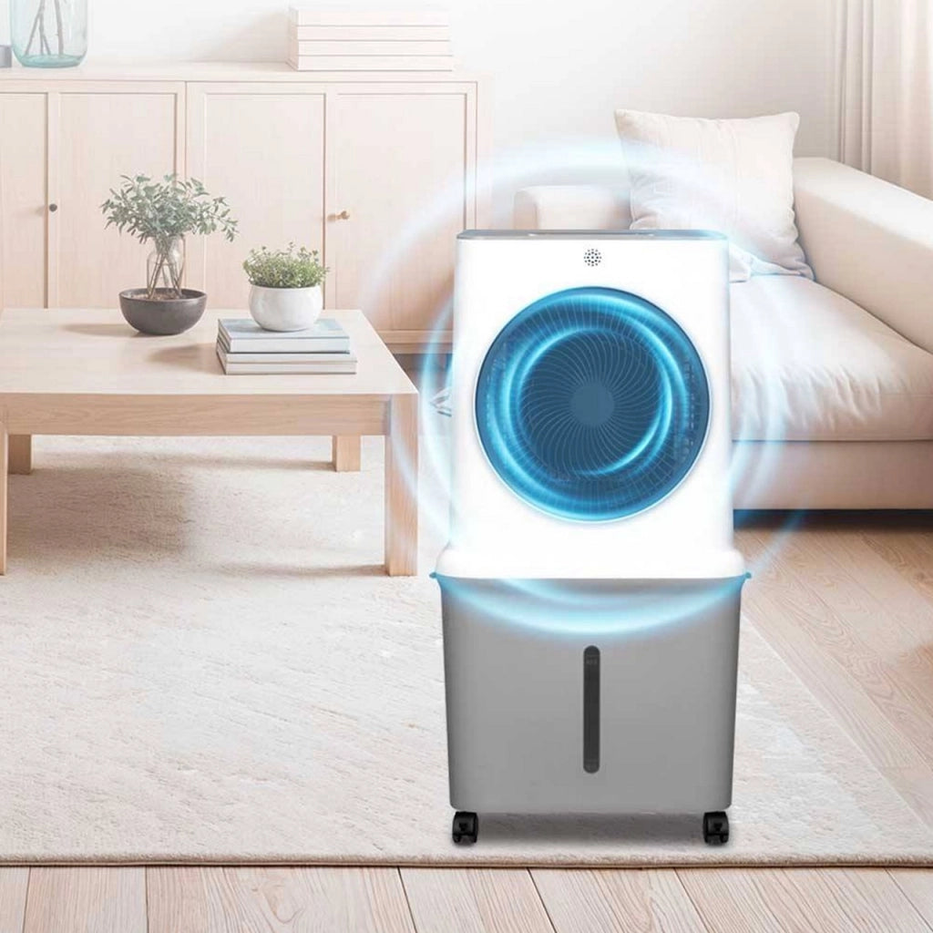 Ventilatore Raffrescatore D'aria 35L con Telecomando, 3 Velocità, Timer 12h, Sistema Swing, 120W, con Ruote e Tanica Capiente – 45,1x36,3x88,6 cm