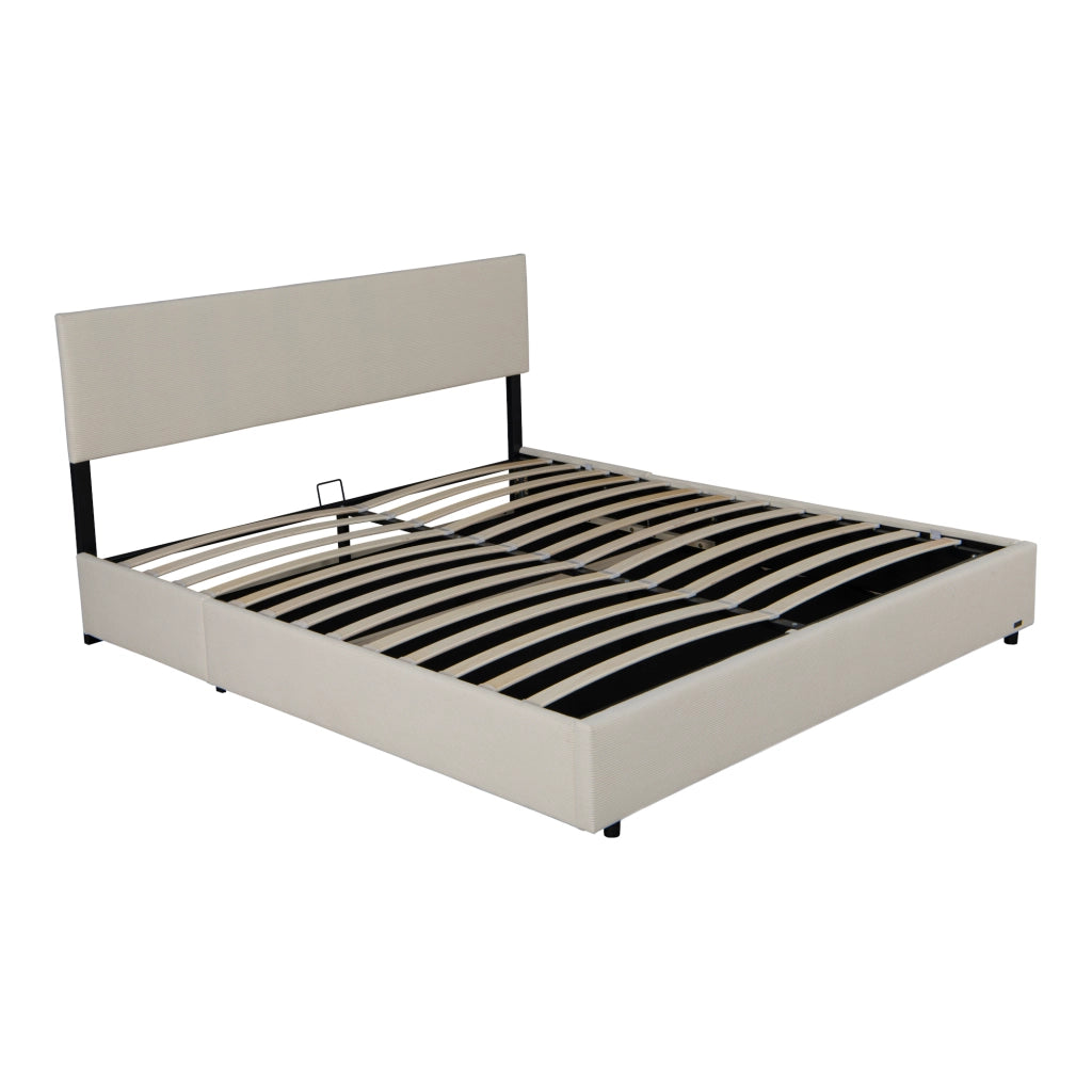 Letto Contenitore Juva con Apertura a Ribalta Letto Matrimoniale 180x200 cm Velluto a Coste Beige Corium