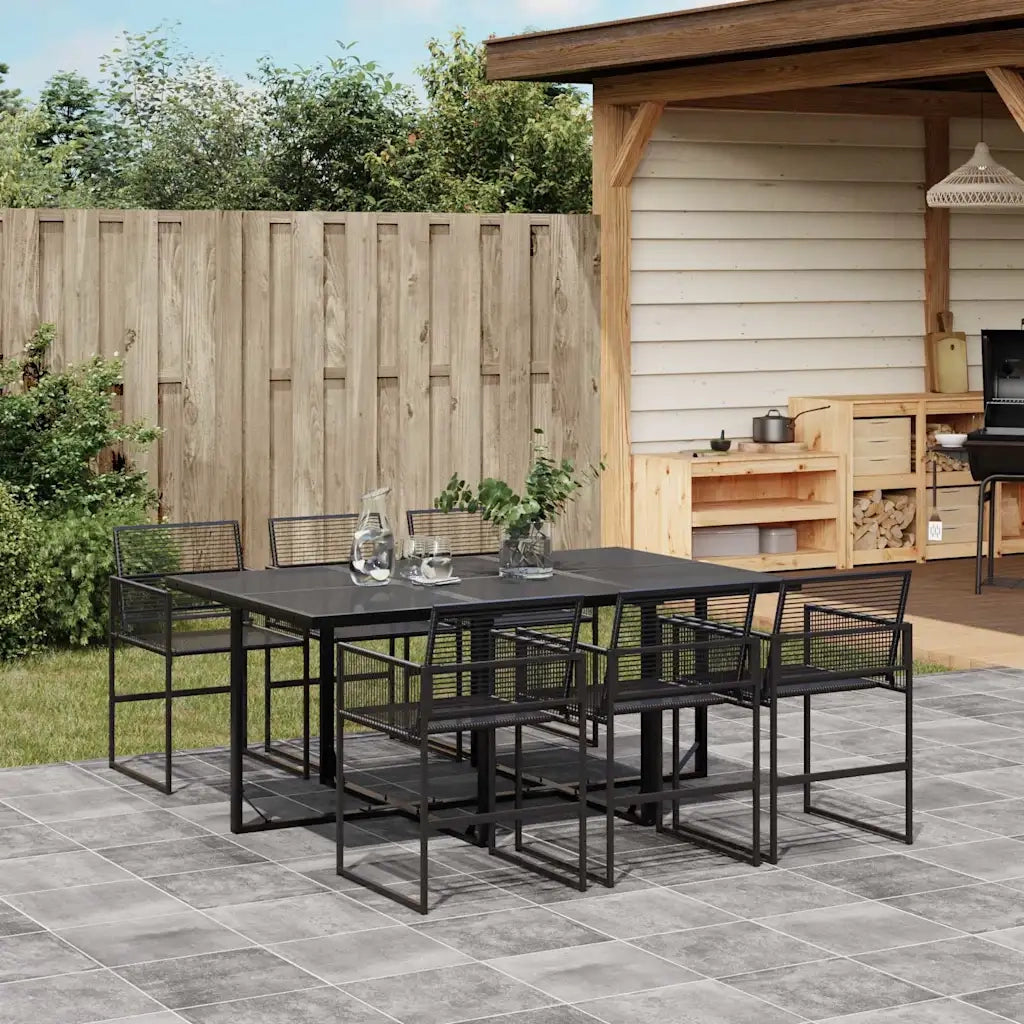 Set da Pranzo da Giardino 7 pz Nero in Polyrattan