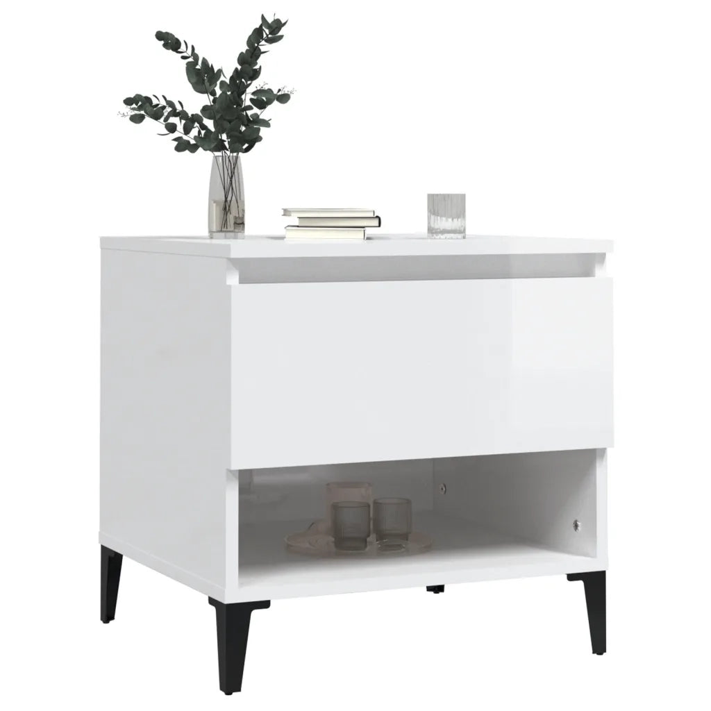 Tavolini 2pz Bianco Lucido 50x46x50 cm in Legno Multistrato 819553