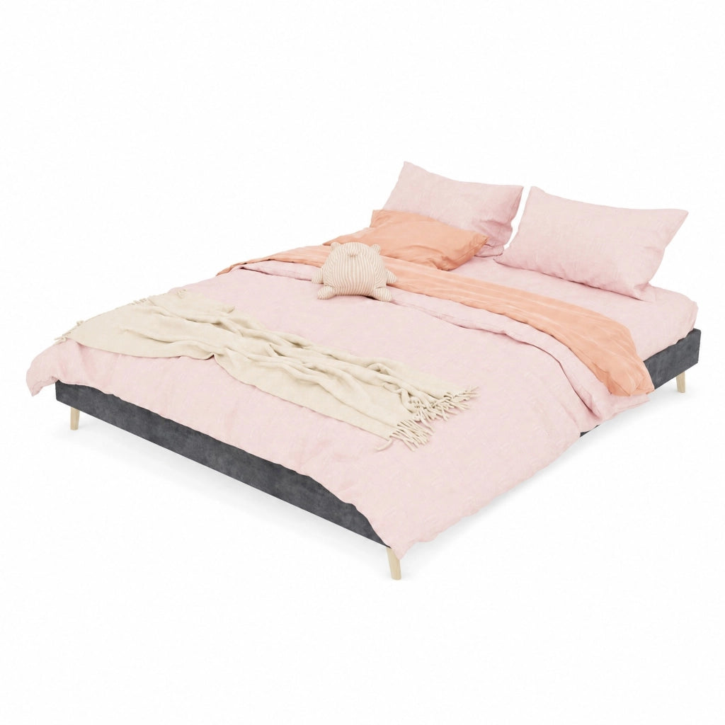 Letto moderno minimale in tessuto grigio 160x200 cm